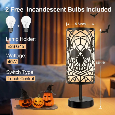 Skull Table Lamp With 3 Way Dimmable Touch Control, Gothic Decor Lighting, Bulb Included, nightstand setup