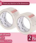 Clear Packing Tape For Shipping, Packing, Moving And Storage, 2 Pack, 2 Inch Wide, 60 Yards, 1.9 Mil Thick, No Smell, Smooth Unrolling