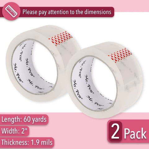 Clear Packing Tape For Shipping, Packing, Moving And Storage, 2 Pack, 2 Inch Wide, 60 Yards, 1.9 Mil Thick, No Smell, Smooth Unrolling