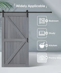 Grey Wood Sliding Barn Door With Rustic Farmhouse Style Premium Spruce Construction For Elegant Home Decor showing usage in various rooms.