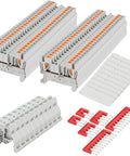 Push In Gray DIN Rail Terminal Block Kit ST2 2.5 1x1 76 Pcs With Covers End Stops And Jumpers For Control Panels And DIY Electrical Projects Perfect For Auto Wiring In Cabinets Quick Install And Reliable Performance, gray 35 mm DIN rail set