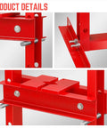DNA Motoring 6-ton hydraulic H-frame shop press, red steel frame with mounting plates.