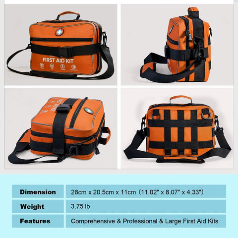 435 Piece First Aid Kit With CPR Essentials And Gauze Grab And Go Ready With Organized Compartments Bright Orange Front and Side View