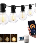 Smart Outdoor Patio Lights 50 Foot String Lights With 25 Dimmable G40 Globe Bulbs No Fuss App Control Alexa and Google Assistant Ready Waterproof LED Backyard Lighting For Patios Decks And More viewed close-up with app