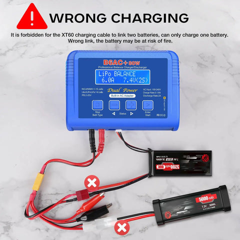 Fast Balance RC Battery Charger 80W 6A Beefy Smart Digital Discharger error example with two batteries connected