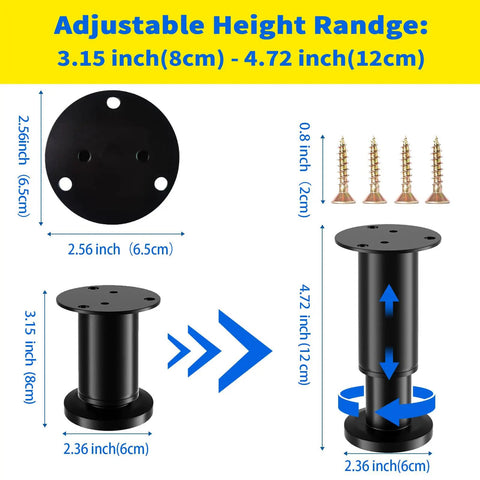 Heavy Duty Adjustable Cabinet Legs With Swivel Base Leveling Kit dimensions 3.15-4.72 inches with mounting screws
