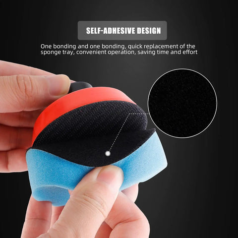 Close-up of self-adhesive design in Pro Grade Auto Detailing Pad Kit with 44 mixed buffing pads and backing pads