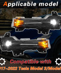 Heavy Duty LED Fog Light Kit For 2017 To 2022 Tesla Model 3 And 2019 To 2024 Model Y front bumper lamps with amber signal.
