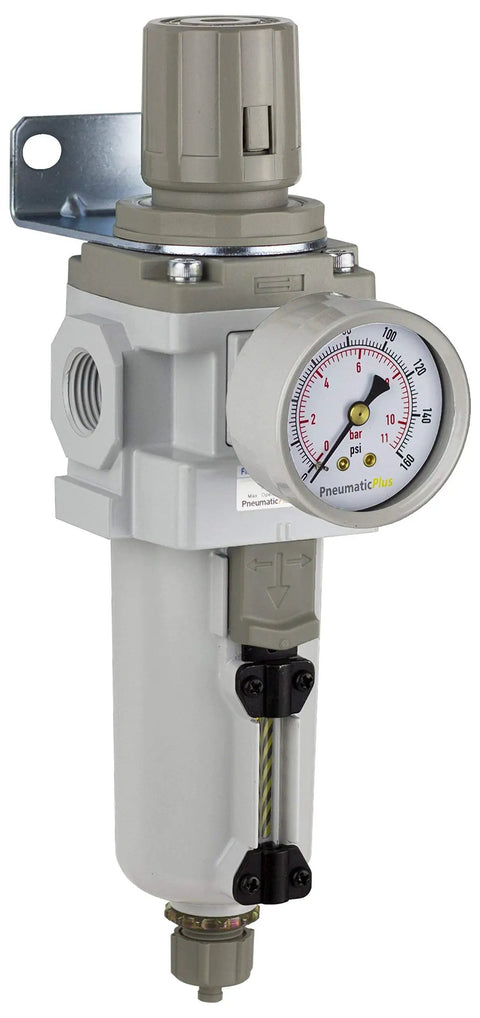 Piggyback Air Filter Regulator Combo Half Inch NPT With Metal Bowl Manual Drain Gauge And Bracket High Flow 10 Micron Element
