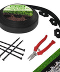 Easy No Dig Landscape Edging Border Kit With Scissors And 20 Spikes Two Inch Tall Black Plastic Lawn Edging For Lawn And Garden 20ft To 80ft Length Options Great Border For Flower Beds And Garden Edges with rolled edging, scissors, and spikes.
