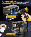 Powerful Cordless Electric Air Duster And Blower For Tech Cleaning Keyboard PC And Cameras showing use and benefits