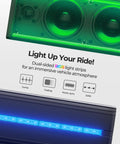 Six Speaker Metal UTV Sound Bar, 25 Inch IP65 Waterproof ATV and Golf Cart Speaker With RGB Lights, green and blue lighting effects.