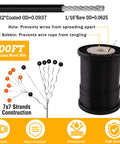 Outdoor String Light Hanging Kit With 200 Ft Nylon Coated Stainless Steel 304 Wire Rope Cable Turnbuckle Plus Gear