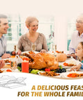 Family enjoying meal with turkey, Adjustable Chicken Roasting Rack With Nonstick Coating, Stainless Steel Folding V Shape Stand