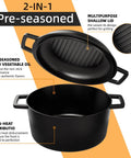 Built Tough Cast Iron Dutch Oven Pot With Skillet Lid 5 Qt Pre Seasoned Non Toxic PFAS Free Oven Stovetop Grill Campfire Ready