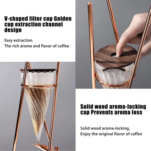 Premium Smooth Cold Brew Drip Tower With Sturdy Stainless Steel Stand Adjustable Flow Controller Iced Coffee Maker featuring a V-shaped filter cup.