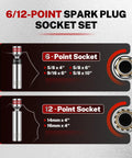 6 and 12 point spark plug socket set with 9/16, 5/8, 14mm, 16mm sizes for Magnetic Swivel Spark Plug Socket Set With Gap Tool, 3/8 Inch Drive, Auto Maintenance Kit For Any DIYer In The Shop