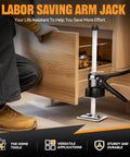 Two Pack Heavy Duty 15 Inch Arm Jack Supporting 440 Pounds For Effortless Furniture Moving And Door Installation with adjustable support under a cabinet.
