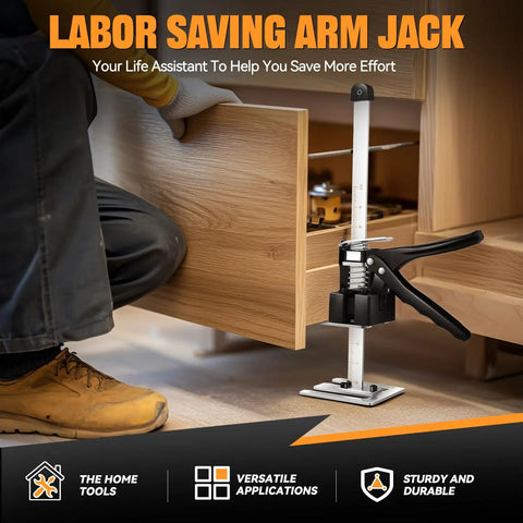 Two Pack Heavy Duty 15 Inch Arm Jack Supporting 440 Pounds For Effortless Furniture Moving And Door Installation with adjustable support under a cabinet.