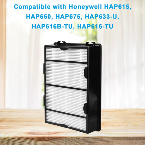 Carbon Pre Filter Replacement Set For Holmes HAPF600D Series And Bionaire Air Purifiers 3 Pack Filters And 6 Pack Carbon Pre Filters Compatible With HAPF600D HAP615 HAP650 HAP675 HAP756 HAP759 HAP8615 BAP1300 standing on wooden surface