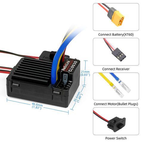 Beefy 90A Brushed Waterproof ESC With Built In 5A BEC, XT60 Plug, wiring diagram for RC crawlers, tanks, cars, boats