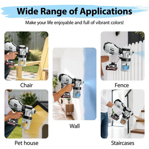 Cordless Paint Sprayer With Dual 2000 Mah Batteries And 1200W HVLP Gun Featuring Brass Tips Reusable Cups painting walls and furniture
