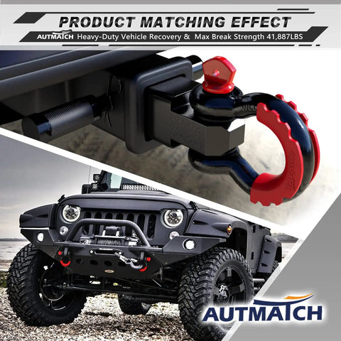 Image of Three Quarter Inch D Ring Shackle Two Pack Beefed Up Heavy Duty Tow Winch Recovery Gear attached to off-road vehicle.