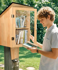 Outdoor Library Book Box With Double Shelf For Book Swapping And Sharing Weatherproof Little Library Cabinet With Shatterproof Clear Door Easy Mount DIY Wooden Storage For Neighborhoods And Schools.