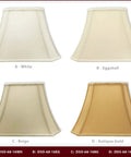 Designer Lamp Shade Rectangle Cut Corner Bell Shape White Silk Shantung With Softback Polycotton Lining Four Color Options