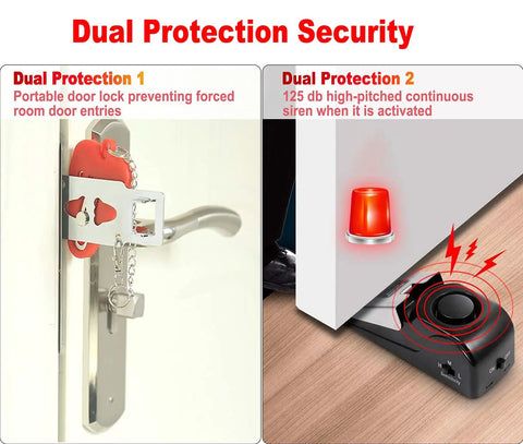 Portable Door Lock And Alarm With Dual Protection For Hotels Travel And Home On The Go, Pocket Door Stopper And Self Defense Tool, Keeps Doors From Being Opened From Outside, Red And Black.