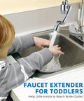 Sink Faucet Extender Water Filter With 9 Replacement Cartridges Reduces Chlorine For Cleaner Kitchen And Bathroom Tap Water Purifier System Brass Mount Purifier With 1080 Degree Rotating Swivel Aerator And Two Operating Modes in use by child at sink