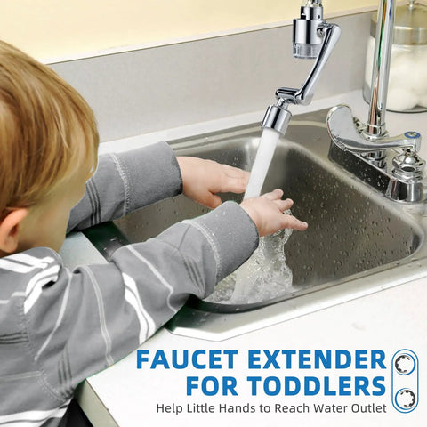 Sink Faucet Extender Water Filter With 9 Replacement Cartridges Reduces Chlorine For Cleaner Kitchen And Bathroom Tap Water Purifier System Brass Mount Purifier With 1080 Degree Rotating Swivel Aerator And Two Operating Modes in use by child at sink