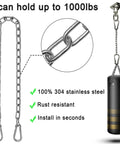 Heavy Duty Hammock Hanging Kit With 39 Inch Swing Chain 1000 Lb Capacity 360 Degree Swivel Includes Ceiling Hook Carabiners And Screws