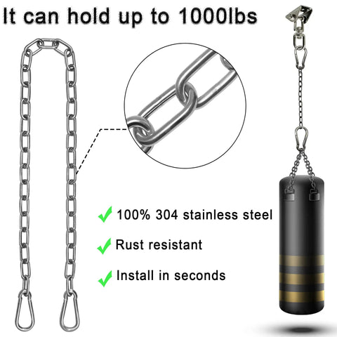 Heavy Duty Hammock Hanging Kit With 39 Inch Swing Chain 1000 Lb Capacity 360 Degree Swivel Includes Ceiling Hook Carabiners And Screws
