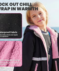 Child wearing Mens Waterproof Swim Parka With Hooded Poncho For Beach Or Pool, showcasing plush lining and waterproof fabric.