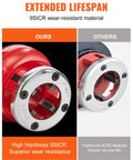 Comparison of wear-resistant materials in ratcheting pipe threader kit showing 9SICR vs. 9CR2.