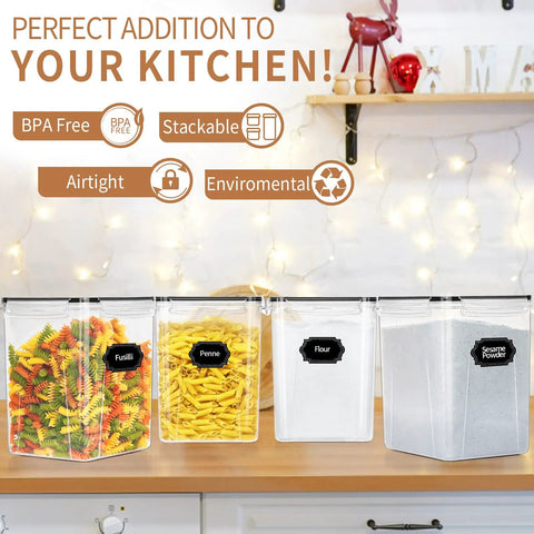 Large Airtight Food Storage Canisters Set 4 Pack 5.2L BPA Free Pantry Containers With 20 Labels And Marker For Flour Sugar Baking Supplies Organize Like A Pro In Your Kitchen
