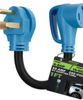 Nema 6-50P To 14-50R EV Charger Adapter Cord, 50 Amp, 1ft with heavy duty design and blue connectors for easy plug ins.