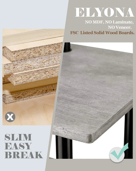 Comparison of MDF and FSC listed rubber wood boards for Solid Rubber Wood Floor Lamp With Table And USB Type C Charging Port And Outlet Three Tier Shelf Nightstand Rustic Tall Standing Lamp For Living Room Bedroom And Office LED Bulb Included.