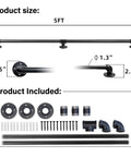 Solid As A Rock 5Ft Galvanized Steel Handrail For Indoor Outdoor Steps Built Tough With Rust Resistant Coating detailed dimensions and included parts.