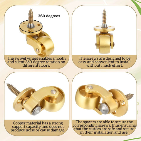 4 Piece Brass Stem Furniture Casters Set With Universal 360 Degree Swivel Wheels Heavy Duty Metal Construction Built To Last