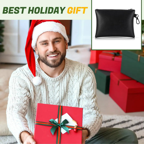 Valuables Golf Pouch Set Two Pack PU Leather Tee Bags With Waterproof Zippers And Velvet Lining displayed with holiday gifts
