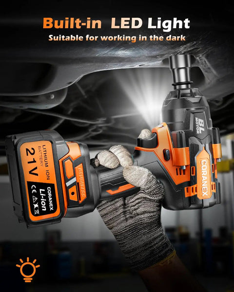 Half Inch Cordless Impact Wrench 1300 Nm High Torque Brushless Beast with LED light under 21V car chassis