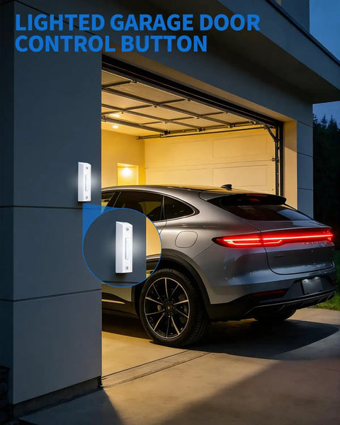 Lit LED Doorbell Button Push Button, Wired Replacement with Wall Mount, Durable Copper Interior, Bright White Light, Easy Install for Home or Office, Wall Mounted Door Chime Switch, Garage Doorbell Button installed on garage wall