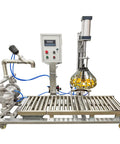 Efficient Heavy Duty Semi Automatic Liquid Filling Machine For Paint And Water With Digital Scale Weighing Hassle Free Cap Sealer 3 In 1 Plug And Play 110V Bucket System with digital control panel and stainless steel frame.