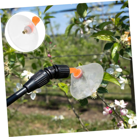 Two Pack Transparent Windproof Spray Nozzle Covers for garden hose in use, shielding flowers from wind during precise watering.