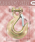 Two-pack forged 3/8 in clevis hooks with safety latch, front view, 18000 lb capacity.