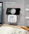3 Outlet Surge Protector Power Strip With Dual USB Chargers 2.4A Fast Charge 490 Joule Protection ETL Listed Wall Adapter in use on a desk