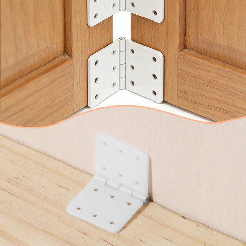 Folding Nylon RC Plane Hinges Kit for Fixed Wing Models 20 pcs showing square leaf hinge detail and mounting on wood surface.