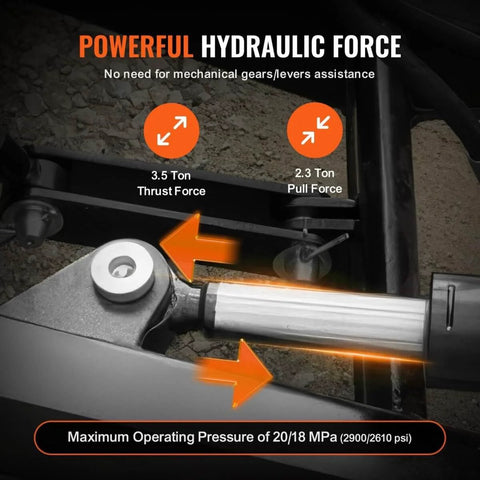 Image showing Cat 1-1 Hydraulic Top Link For Tractors with 11 Inch Stroke demonstrating 3.5 ton thrust and 2.3 ton pull force.